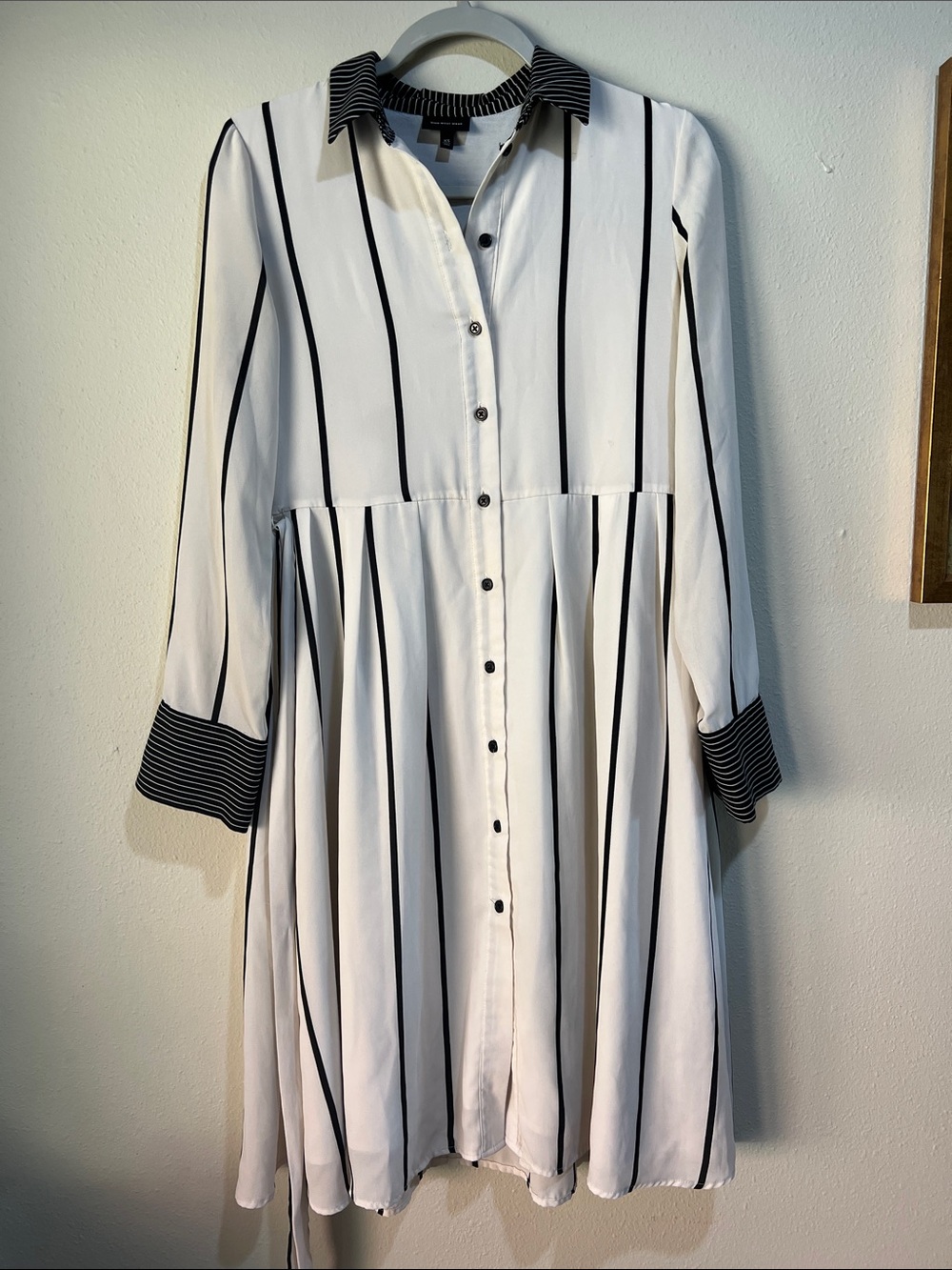 Who What Wear White Dress with Black Vertical Stripes
